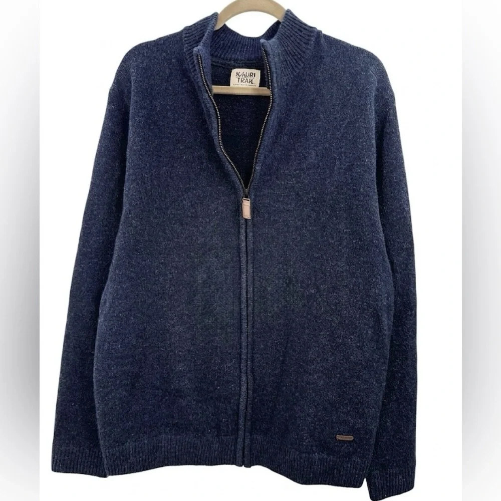 Kauri Trail 100% Lambswool Full Zip Sweater Jacket Blue Outdoor Knit Size L